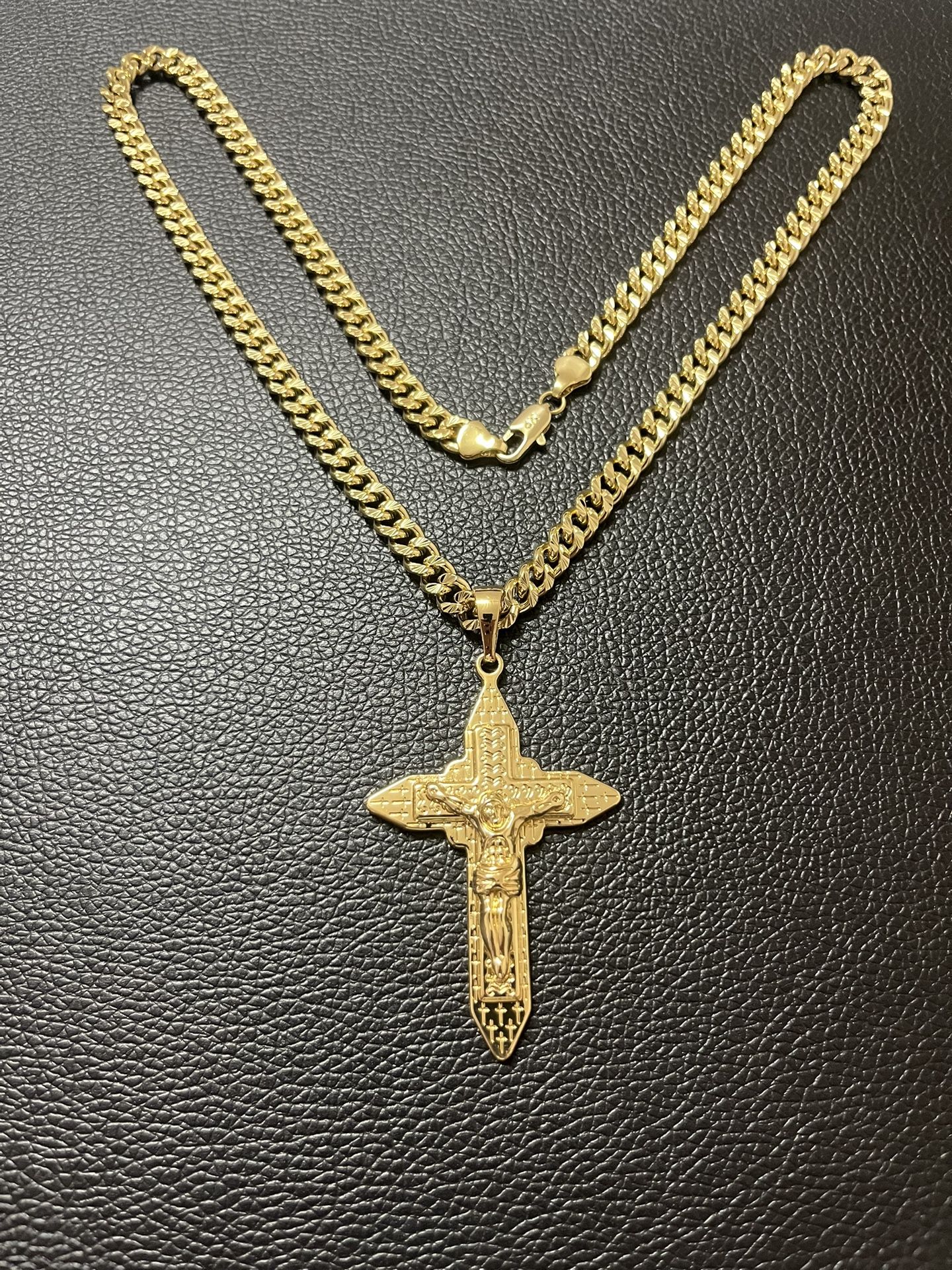 14 k Gold Plated Cross With Chain.
