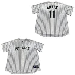 Vintage Colorado Rockies Hawpe #11 Majestic White Pin Stripe Jersey Mens 2XL 