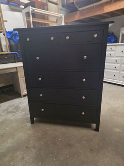 Modern Large Black 6 Drawer Tallboy Dresser