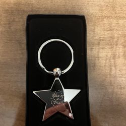 Solid Silver Toned Star Keychain “You’re A Star”, New In Box