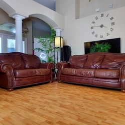 Burgundy Brown Real Leather Sofa And Loveseat Set - FREE DELIVERY - $649 🛋 🚚