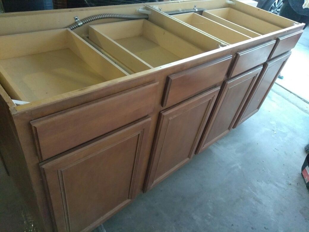 Brown solid wood kitchen island cabinets