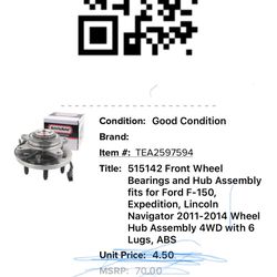  Front Wheel Bearings and Hub Assembly fits for Ford F-150, Expedition, Lincoln Navigator 2011-2014 Wh