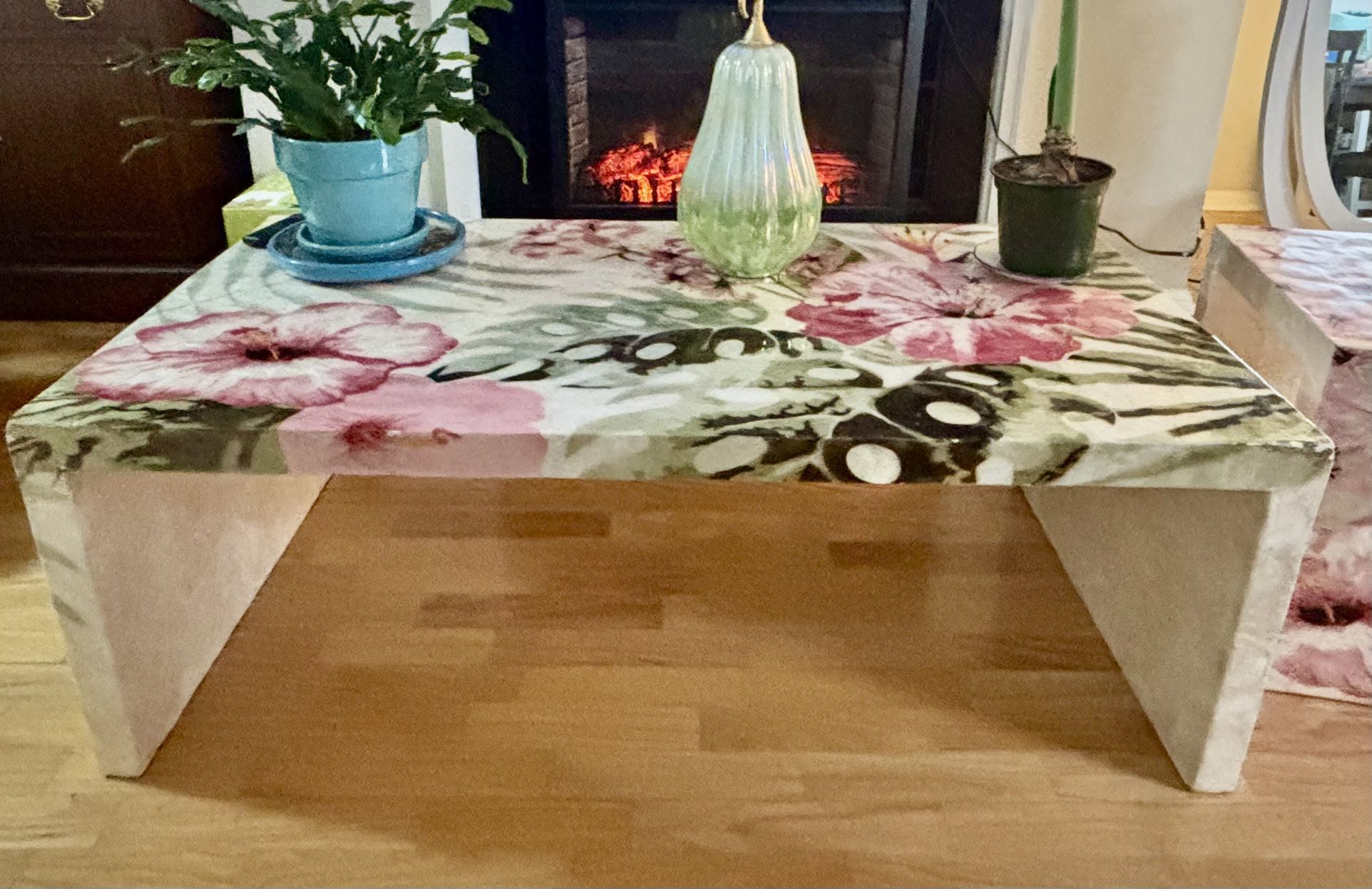 Boho Floral Coffee Table + Side Table Set (2 Pieces)