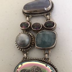 Sterling Silver Handcrafted Quality High Grade Gemstone Link Bracelet Signed by Artist 