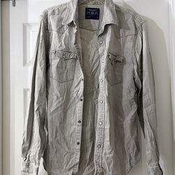 American Eagle Outfitters Light Gray Button-Up Shirt
