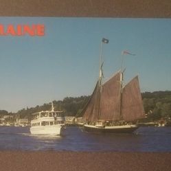 Boothbay Harbor Maine New England Windjammer Angelique Ship Colour Vintage Collectible Postcard Post Card PC