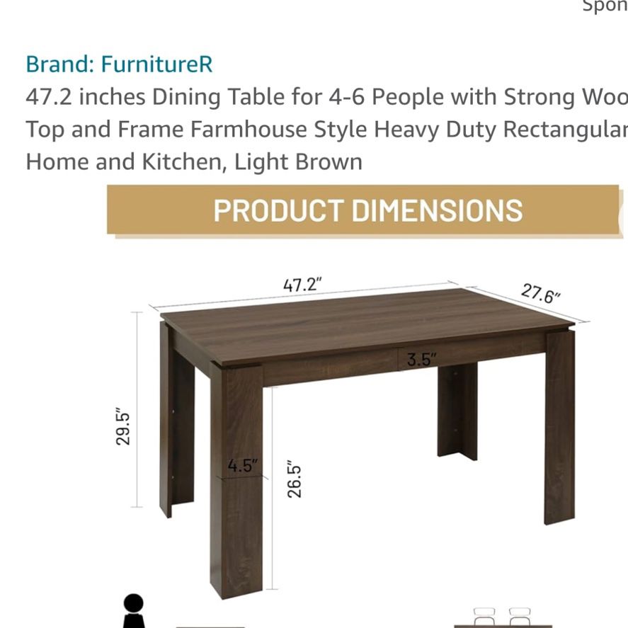 New 47.5 X 27.5 Farmhouse Style Table-$110.00