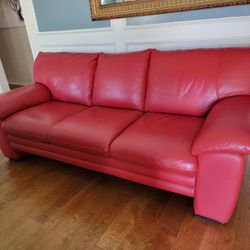 Vintage Italian Nicoletti Scalia Genuine Red Leather Sofa