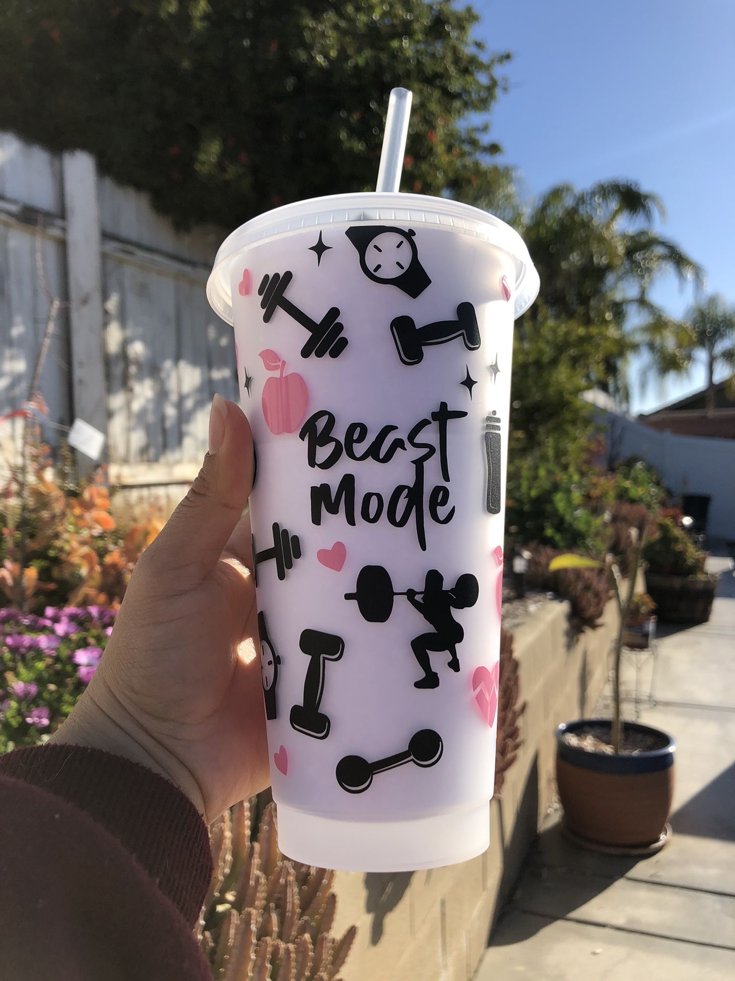 Custom Cold Cup 24 Oz Starbucks Style Venti - Workout Beast Mode Theme