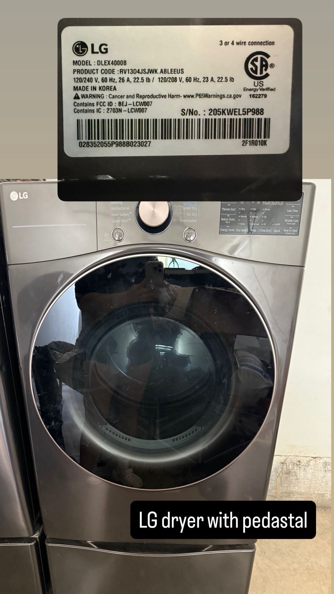 LG Dryer with Pedestal Drawer