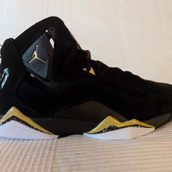 New Nike Air Jordan True Flight Shoes Black Metallic Gold White Men's available sizes 9.5,11,11.5 