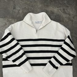 Mango Striped Quarter Zip Sweater 