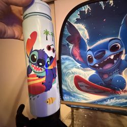 Lilo and stitch backpack and water bottle matching surfboard design $25