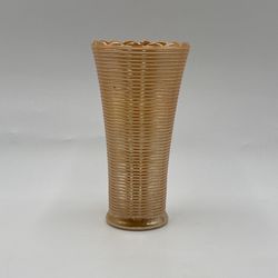 Anchor Hocking Fire King Peach Lustre Ribbed Flower Vase