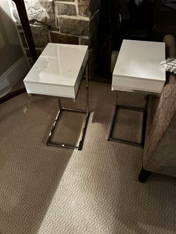 2- side tables  with drawers  white and chrome