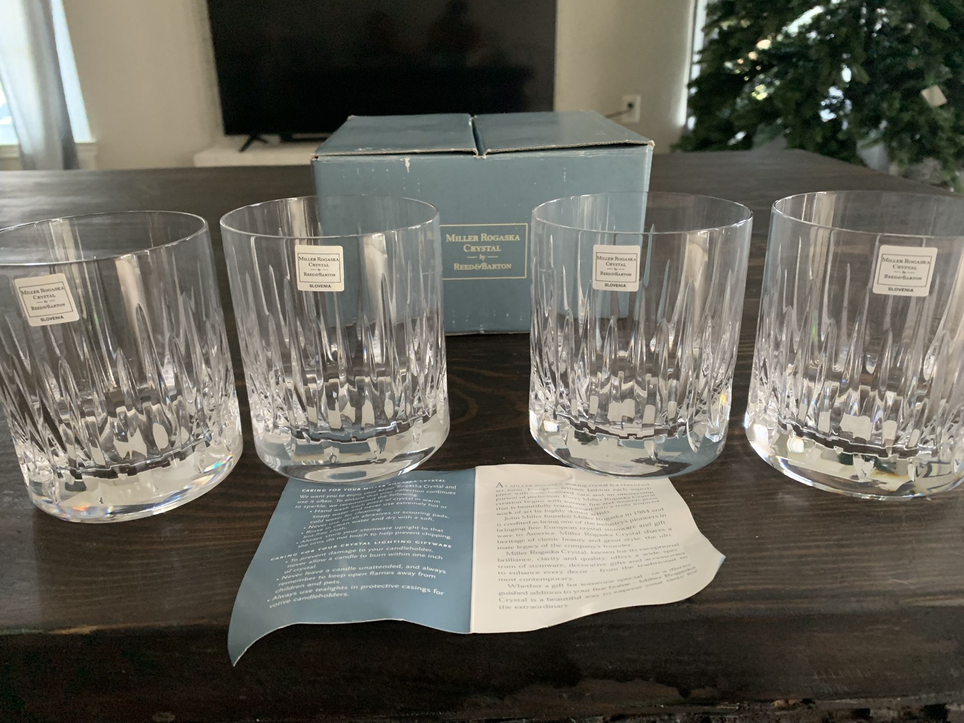 Miller Rogaska Crystal Reed & Barton Cocktail, Whiskey, Highball, Old Fashion Glasses 4 Set
