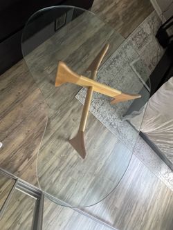 Mid-Century Modern Bean-Shaped Glass Coffee Table – Sculptural Wood Base – Sam Raimi Owned! (90s) - $180