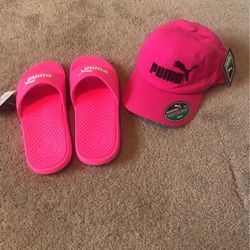 New Puma Hat And Slides Size 8 For $35