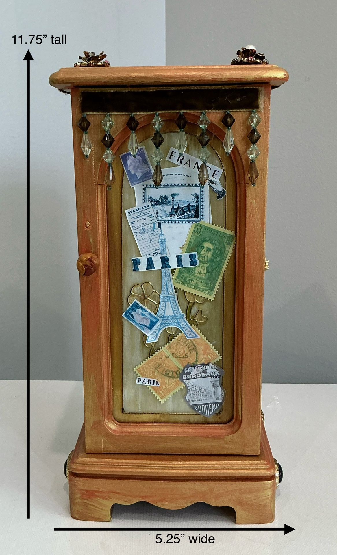 Uniquely Decorated Table Top Wooden Jewelry Armoire