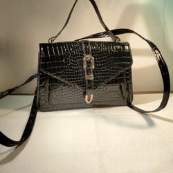 Women's Black Leather Crocodile Handbag 