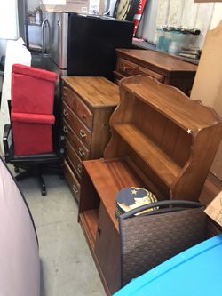 Chest of drawers and all bookshelves $75 each