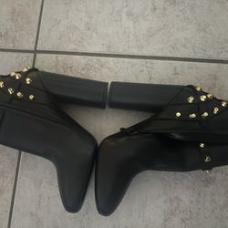 Balenciaga arena Studded Ankle Boots dress shoes cone block heels biker booties 