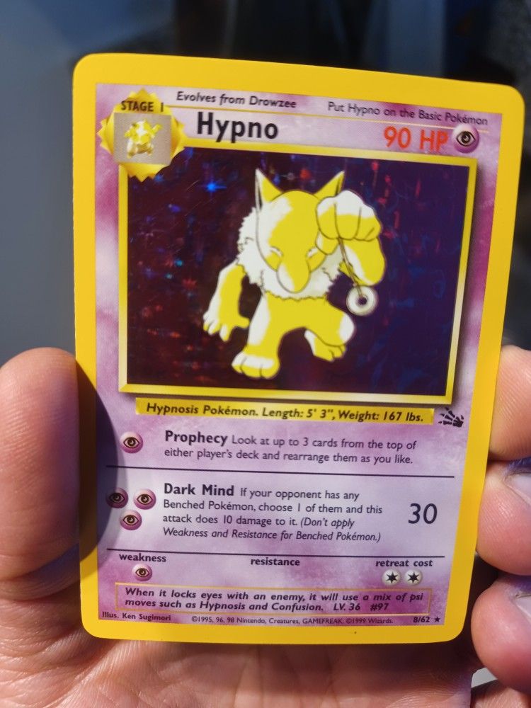 Hypno Holographic Fossil Pokémon Card. Great Condition!