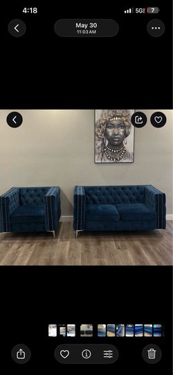 2 nice in great condition blue suede couches for sale $600 for both lien new payed $1300 brand new pick up only