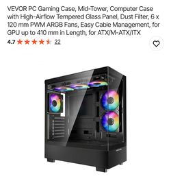 VEVOR PC Gaming Case, Mid-Tower, Computer Case with High-Airflow Tempered Glass Panel, Dust Filter