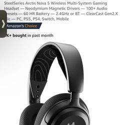 SteelSeries Arctis Nova 5 Wireless Multi-System Gaming Headset — Neodymium Magnetic Drivers — 100+ Audio resets — 60 HR Battery — 2.4GHz or BT — Clear