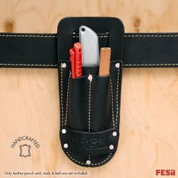FESA Leather Utility Knife Pouch Top Grain 3 Pocket Heavy Duty Rivets Fits Belt