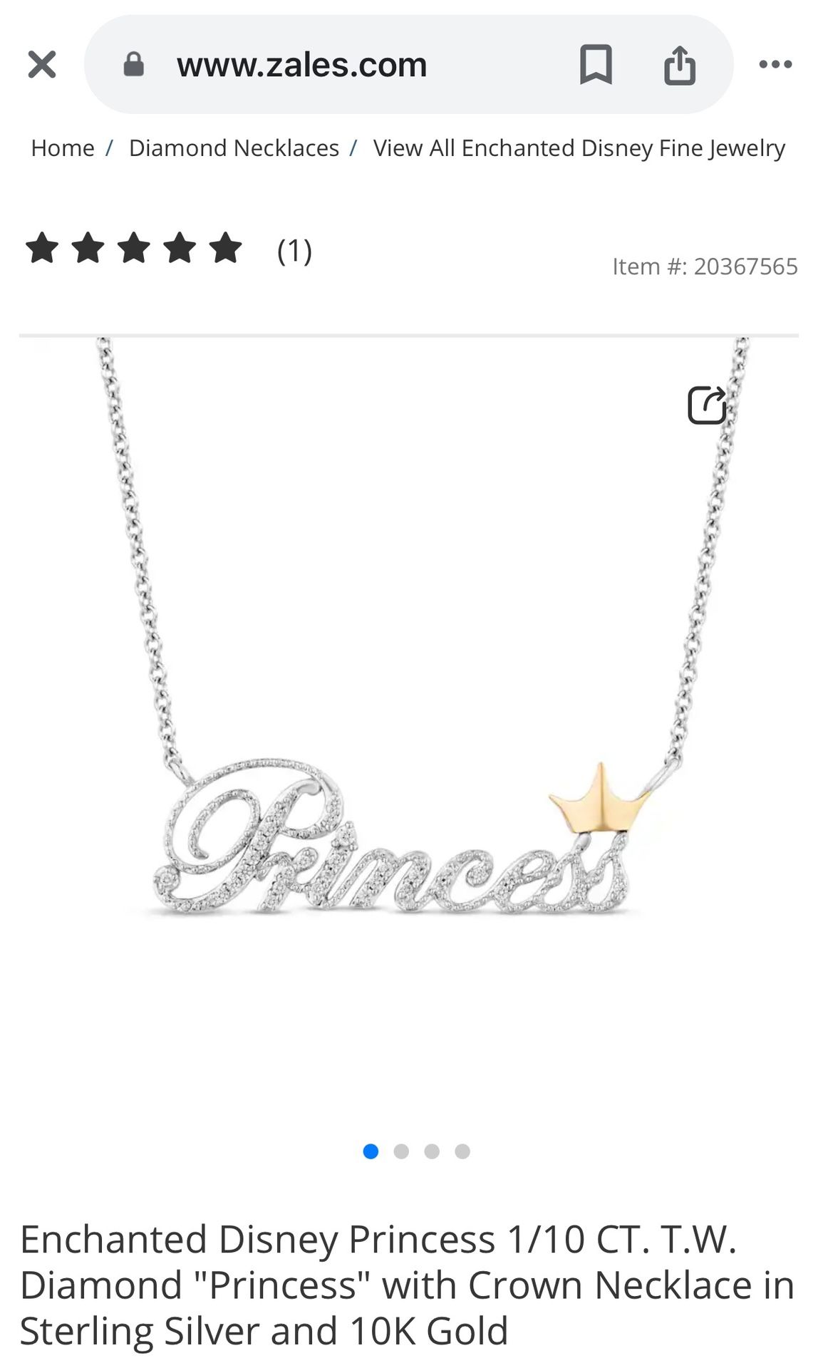 Enchanted Disney Princess 1/10 CT. T.W. Diamond "Princess" with Crown Necklace in Sterling Silver and 10K Gold