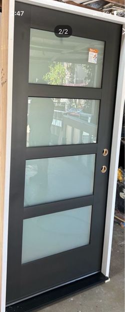 Modern Black Exterior Door with privacy Glass Panels