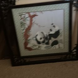 Unique stitch Work panda art with Cherrywood frame