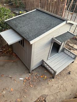 Wooden Dog Kennel with Porch & Window for Medium Dog 40.6″H-PET6