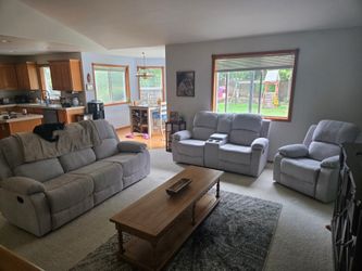 COSTCO Gray chenille fully reclining three piece couch set