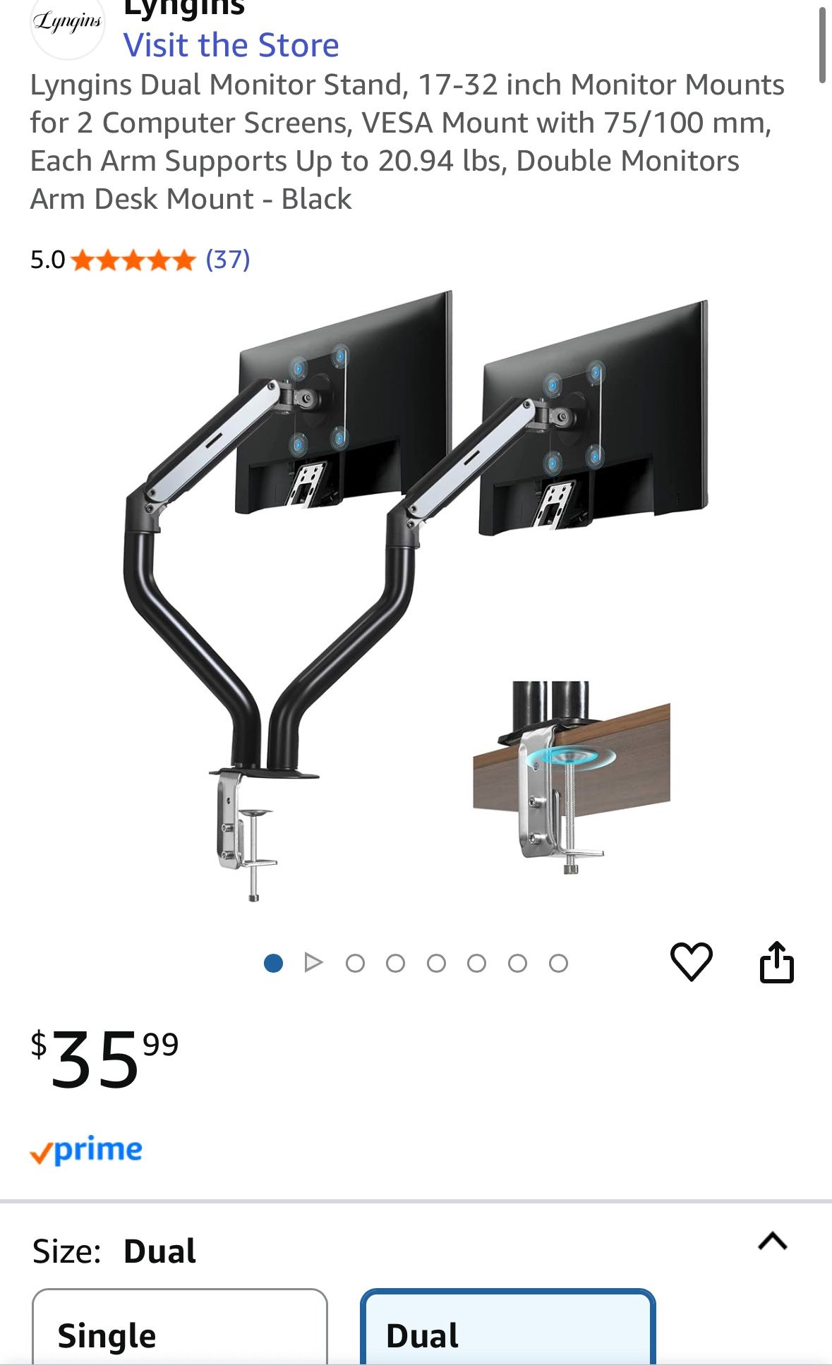 New! Lyngins Dual Monitor Stand, 17-32 inch Monitor Mounts for 2 Computer Screens, VESA Mount with 75/100 mm, Each Arm Supports Up to 20.94 lbs, Doubl