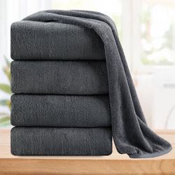 Smuge 4 Pack Oversized Bath Sheet Towels (35 x 70 in,Dark Gray) 700 GSM Ultra Soft Large Bath Towel Set Thick Cozy Quick Dry Bathroom Towels Hotel Lux