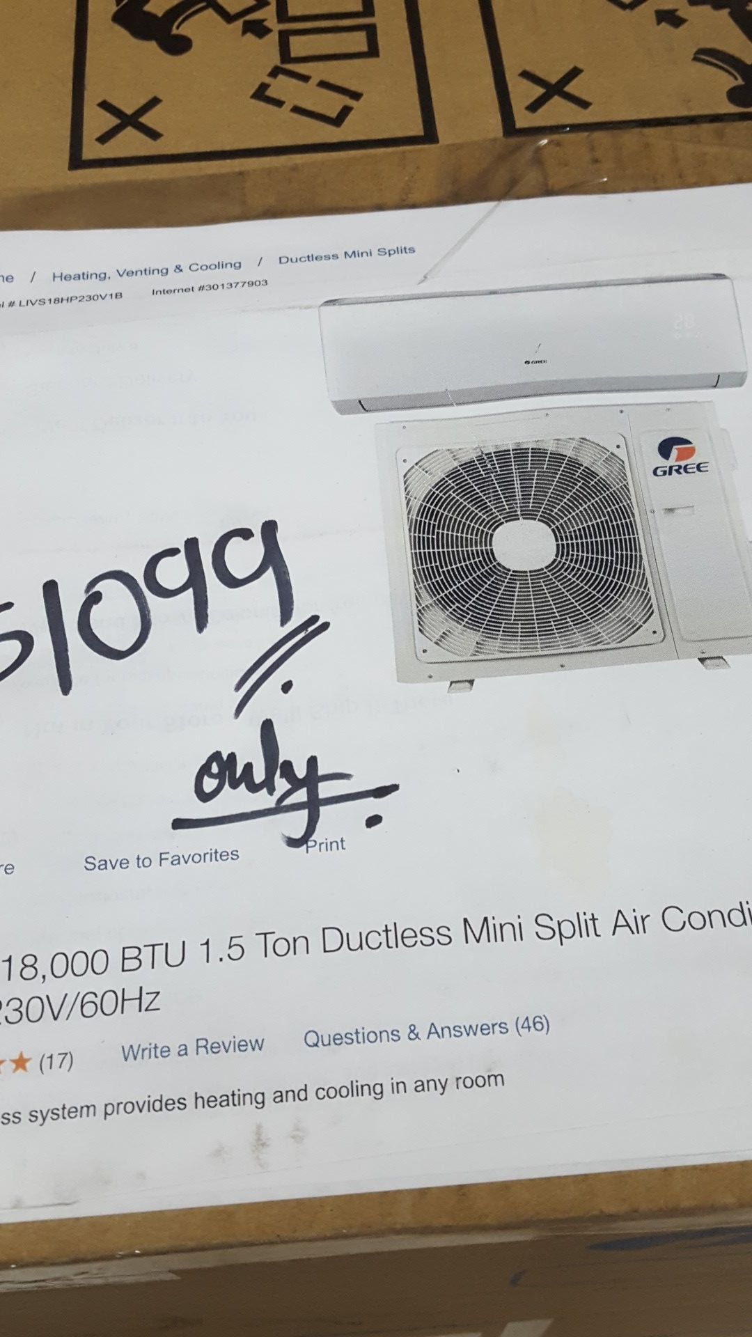 18k BTU. 1.5 ton