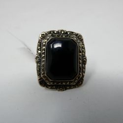.925 Sterling Silver Ring With Black Stone