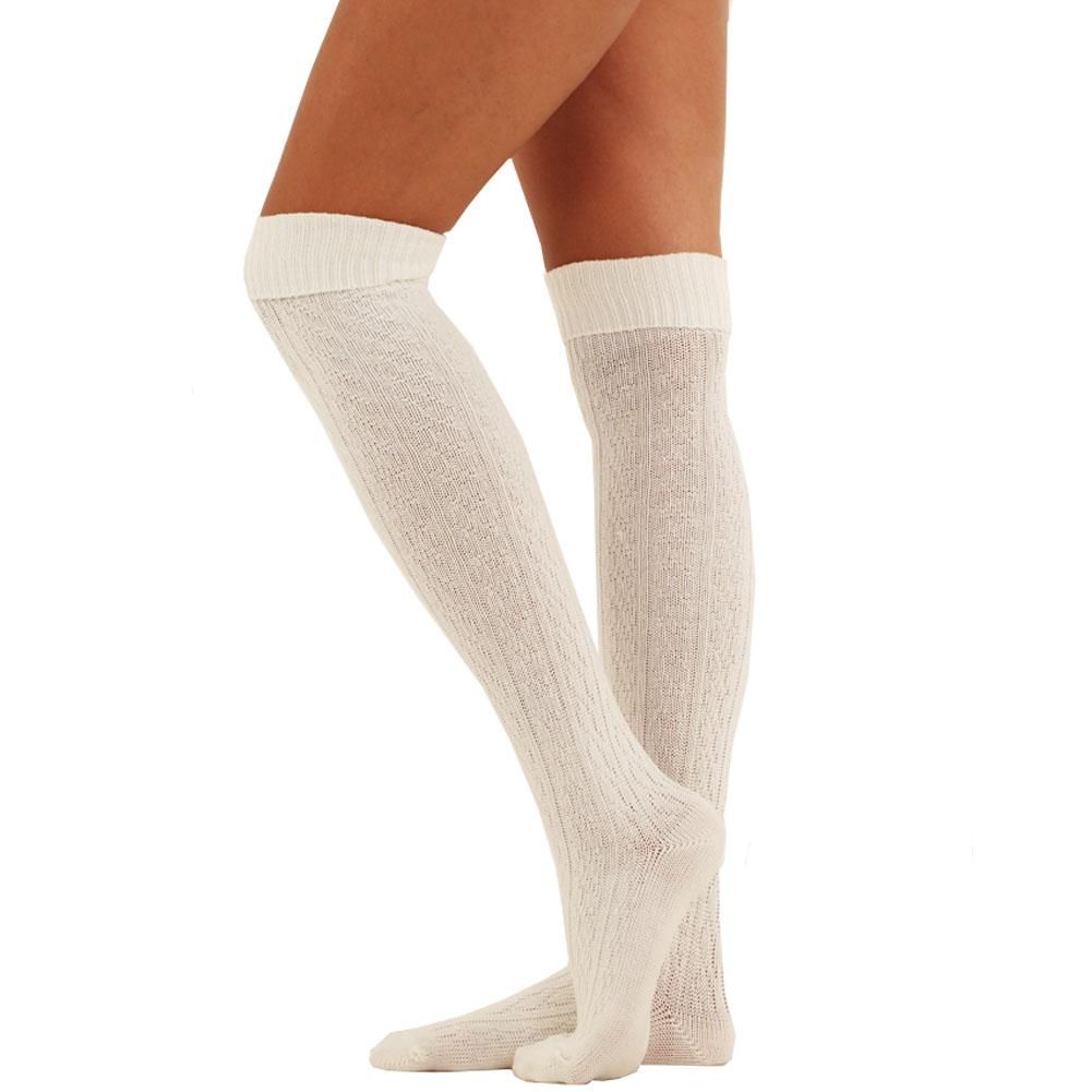 Womens Over The Knee Cable Knit Socks Warm Insulated Winter Warm Boot-Cream