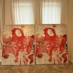 Matching red and grey, textured, canvas art
