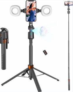 Auto Face Tracking Tripod 70” Selfie Stick with Ring Lights & Remote NEW