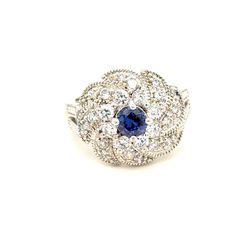 925 Silver Sapphire/Cz Flower Ring