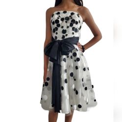 LORD & TAYLOR NWT Strapless midi black and white polka-dot Coctail dress XXS