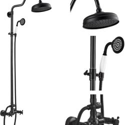 gotonovo Luxury Exposed Shower Faucet Set Bathroom Shower System 8 Inch Wall Mount Rainfall Shower Head with Handheld Spray Cross Double Handle Shower