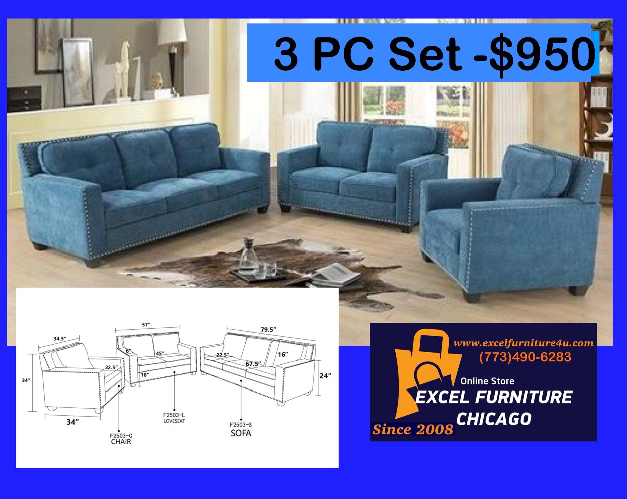 Brand New 3PC Sofa Loveseat Chair Set,All Products : American Fashion Style Bags On Sale
