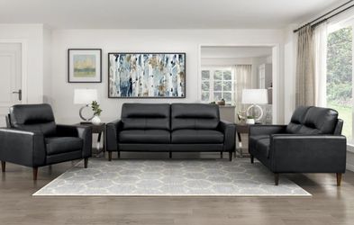Lewes Black Leather Living Room Set