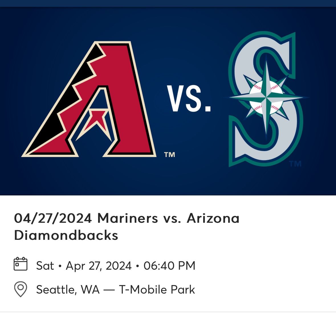 Seattle Mariners Vs Arizona Diamondbacks Tickets